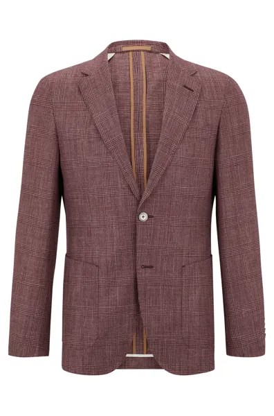 Пиджак приталенного кроя Hugo Boss Checked Wool, Silk And Linen, темно-красный