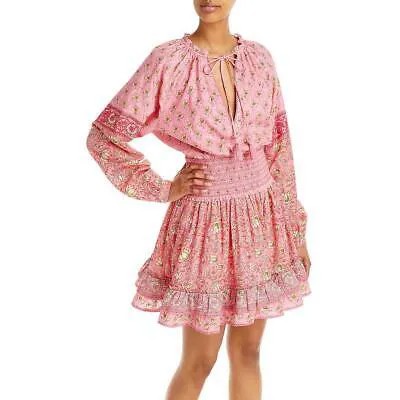 Hemant - Nandita Женское розовое ярусное мини-платье крестьянского кроя с пышной юбкой XS BHFO 1924