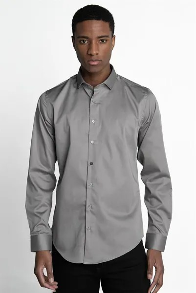 Мужская серая рубашка Slim Fit Koton Satin Premium Series TUDORS