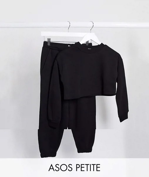 Черный спортивный костюм со свитшотом и джоггерами ASOS DESIGN Petite
