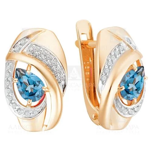 Серьги АЛЕКСАНДРА, красное золото, 585 проба, топаз, фианит
