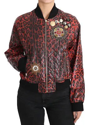 Куртка DOLCE - GABBANA Красная кожаная куртка с леопардовыми пуговицами и кристаллами IT42/ US8/ M Рекомендуемая розничная цена 8800 долларов США