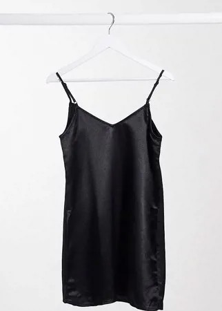 Черное атласное платье-комбинация Parisian Petite-Черный