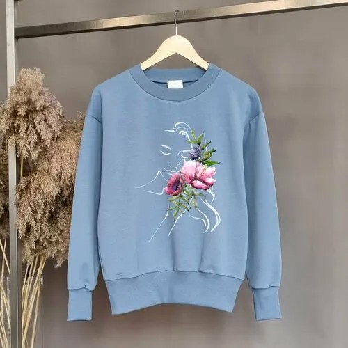 Свитшот PIVOT, силуэт свободный, средней длины, открытые плечи, размер L-XL, голубой