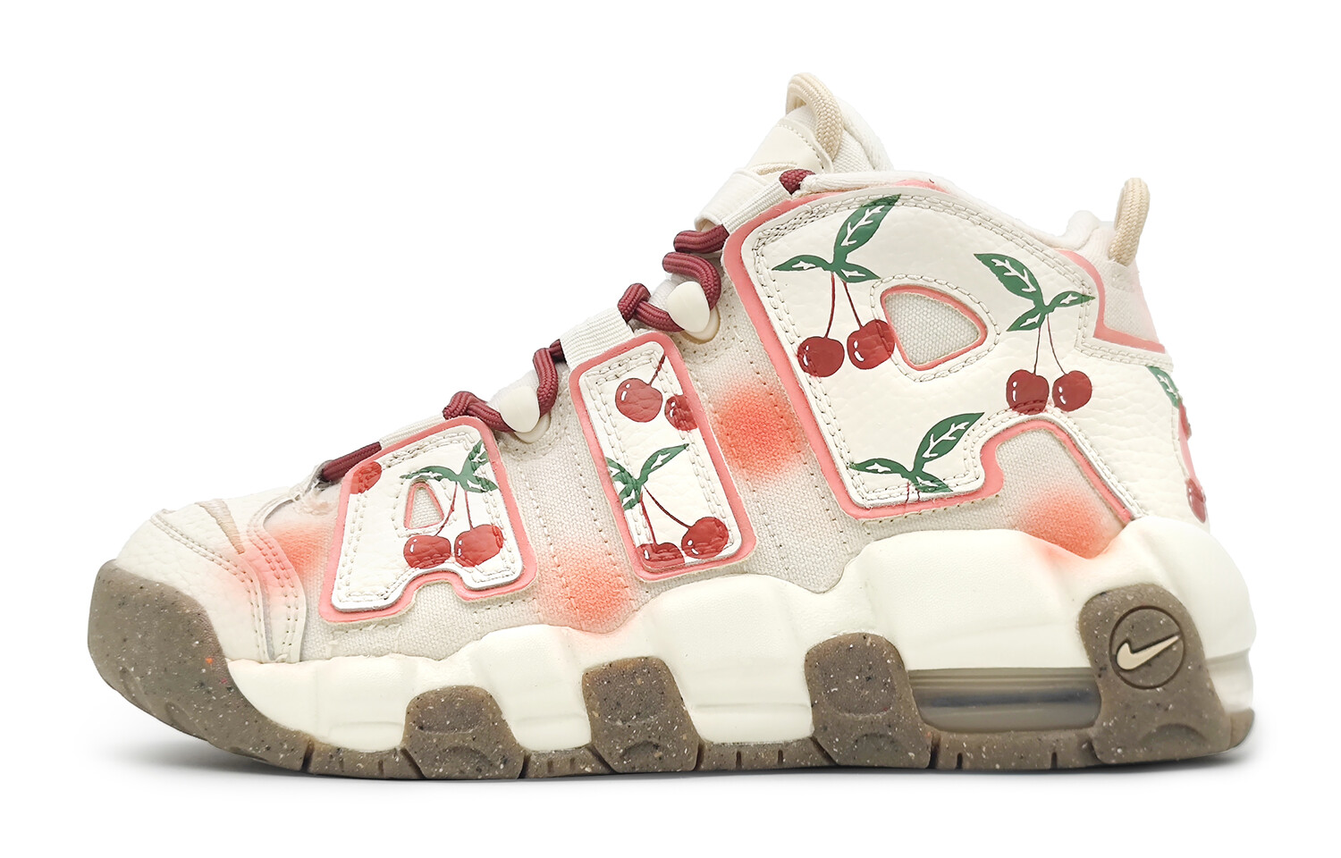 Кроссовки Nike Air More Uptempo Vintage Basketball Shoes Women's Mid-top Beige/Pink, красный