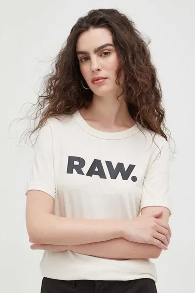 Хлопковая футболка G-Star Raw, бежевый
