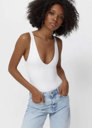 Stradivarius Боди Из Полиамида С V-Образным Вырезом Цвет Небеленого Полотна S