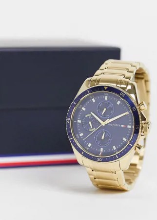 Мужские золотистые часы-браслет с синим циферблатом Tommy Hilfiger 1791834-Золотистый