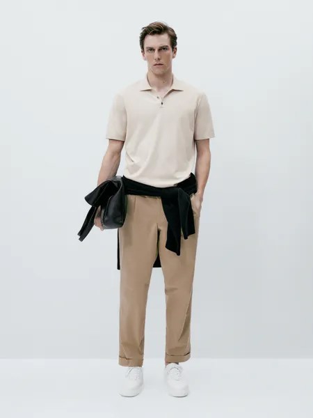 Свитер поло с v-образным вырезом и кнопками Massimo Dutti, бежевый