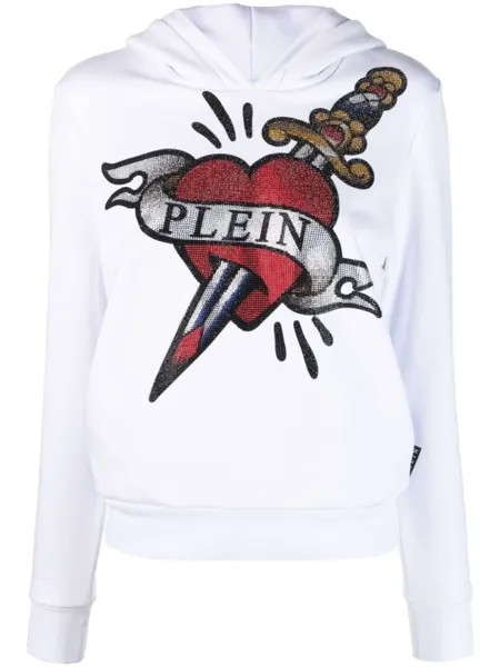 Philipp Plein укороченное худи с графичным принтом, белый