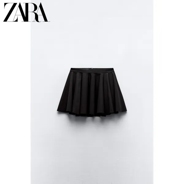 Zara весенняя новинка, женская мини-юбка с рюшами TRF 4661421 800, цвет черный