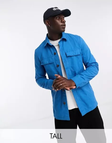 Синяя куртка-рубашка Threadbare Tall с планкой на пуговицах и двумя нагрудными карманами