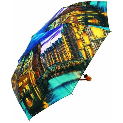 Зонт Monsoon, полуавтомат, 3 сложения, купол 102 см., 9 спиц, система «антиветер», чехол в комплекте, для женщин, голубой