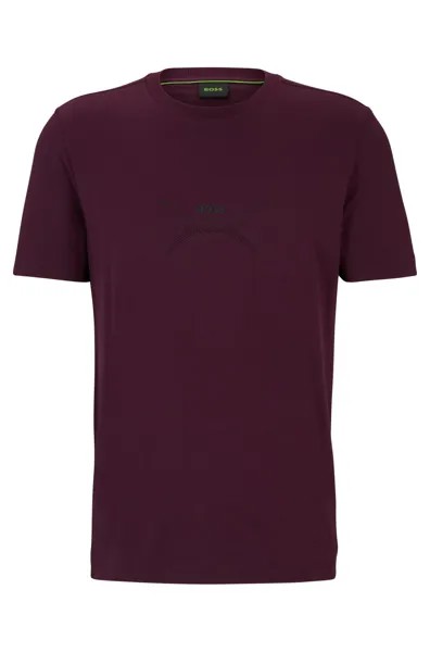 Футболка Boss Cotton-jersey T-shirt With Crew Neck And Seasonal Artwork, темно-розовый