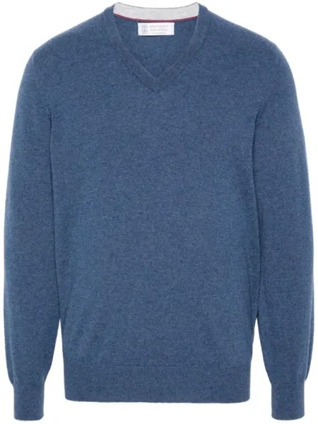 Brunello Cucinelli кашемировый джемпер с V-образным вырезом, синий