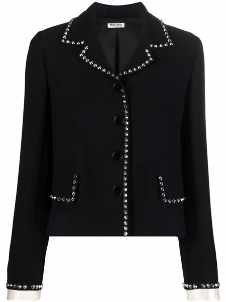 Miu Miu твидовый жакет с заклепками, черный