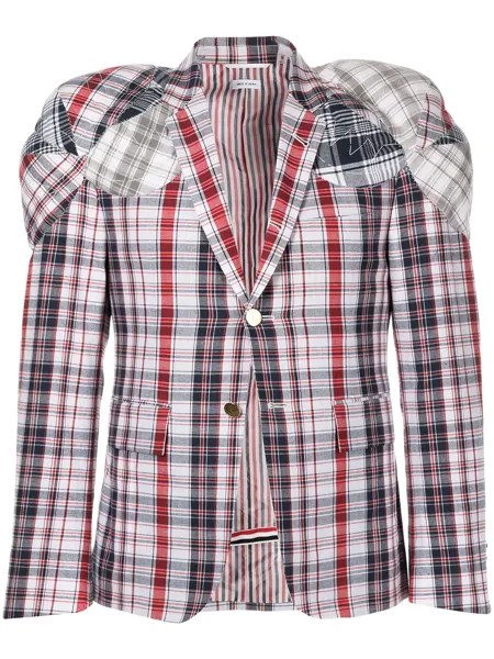 Thom Browne STACKED SHOULDER PADS SPORT COAT IN FUNMIX STRIPE LOOK PLAID