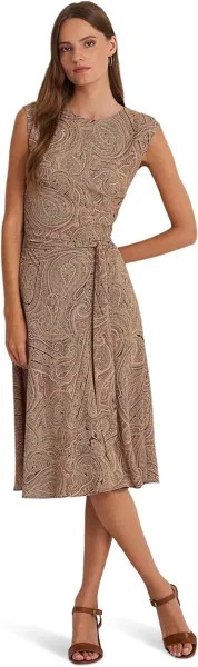 Платье LAUREN Ralph Lauren Paisley Belted Bubble Crepe Dress, цвет Tan/Cream/Pink