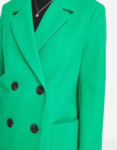 Зеленое пальто на пуговицах с шерстяным эффектом Stradivarius