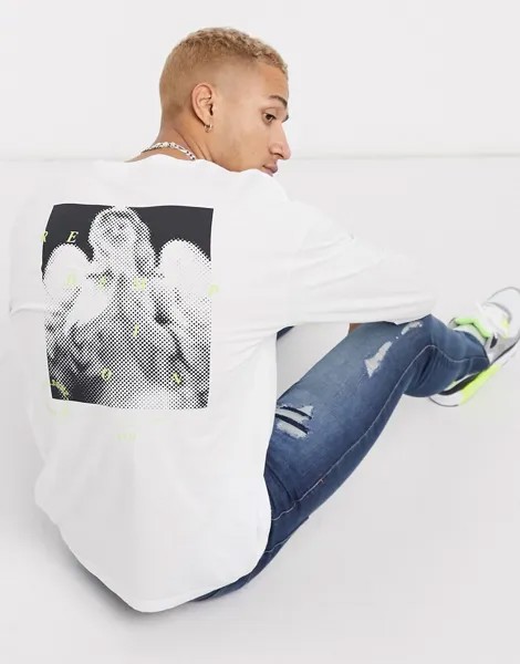 Белый лонгслив с принтом на спине Jack & Jones Originals