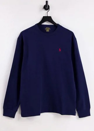 Темно-синий плотный лонгслив в классическом стиле oversized с логотипом игрока Polo Ralph Lauren