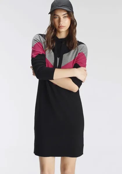 Трикотажное платье Tamaris с капюшоном, цвет Schwarz Offwhite Pink