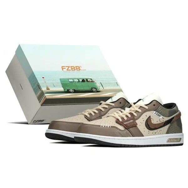 Кроссовки Air Jordan 1 Vintage Basketball Shoes Men Low-top Green, зеленый/коричневый/бежевый
