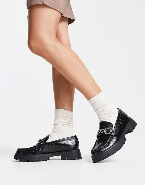 Лоферы Pull&Bear patent croc, черный