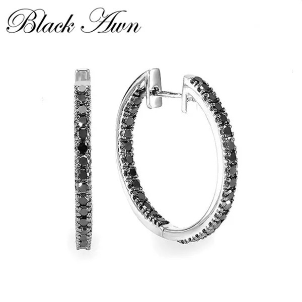 BLACK AWN Изысканный обруч Серьги Черный камень Серьги для женщин обруч серьги ювелирные изделия