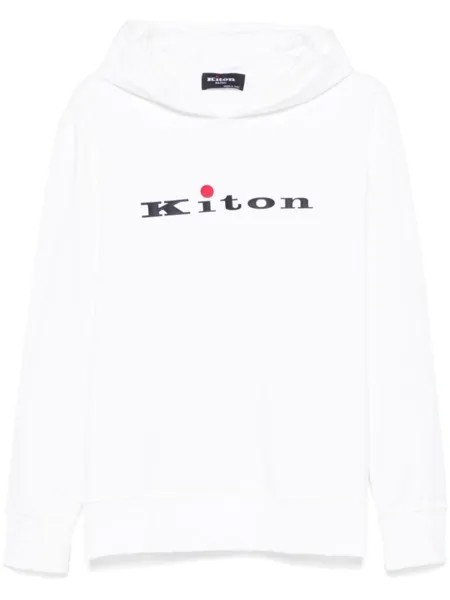Kiton толстовка с капюшоном и прорезиненным логотипом, белый