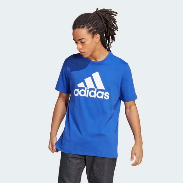 Футболка Essentials из одинарного джерси с большим логотипом Adidas, цвет Semi Lucid Blue