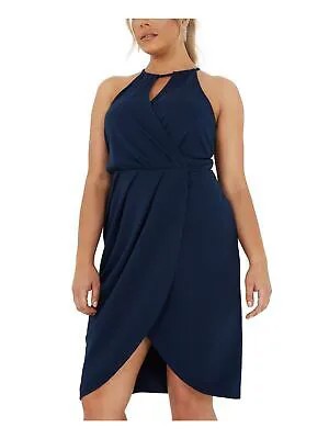 Женское вечернее платье тюльпан до колен темно-синего цвета с лямкой на шее QUIZ 18