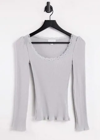 Серый кружевной лонгслив Topshop
