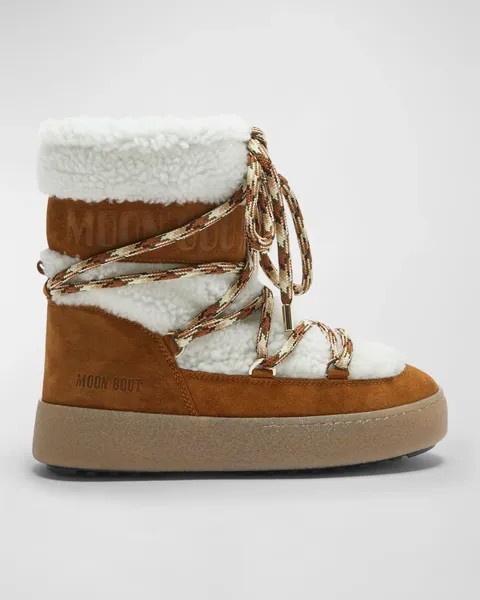 Спортивные замшевые зимние ботинки из овчины на шнуровке Moon Boot, цвет Whiskey  Off White