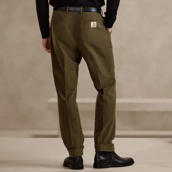 Мужские брюки Замшевые винтажные уличные длинные повседневные рабочие брюки оливково-зеленого цвета