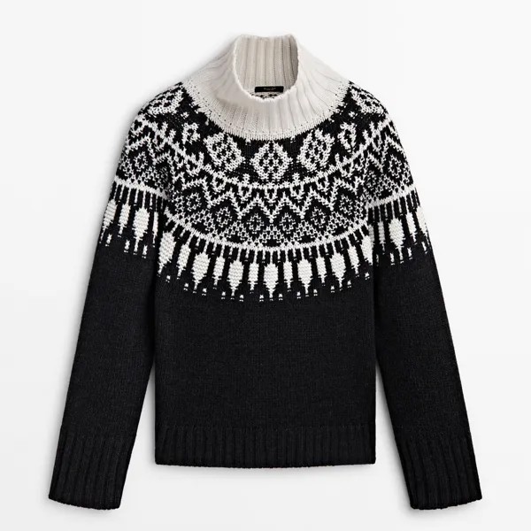 Свитер Massimo Dutti High Neck Jacquard Knit, темно-серый