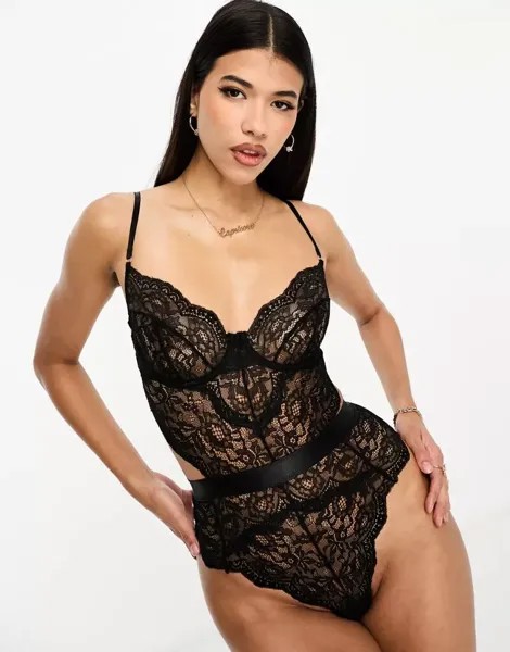 Черное кружевное боди на косточках Ann Summers Hold Me Tight