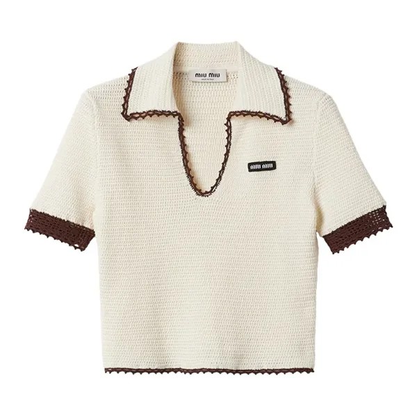 Поло Miu Miu Cropped Crochet Polo, цвет Avorio/Cacao