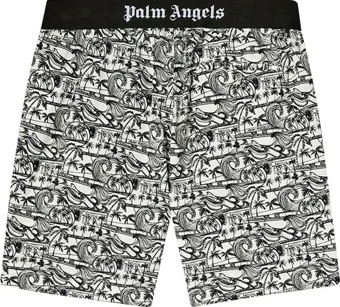 Шорты Palm Angels Waves Easy Shorts 'White/Black', белый