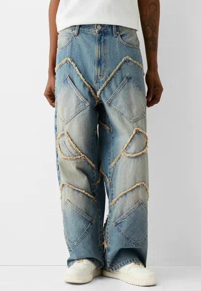 Джинсы свободного кроя SUPER BAGGY PATCHED Bershka, цвет blue grey