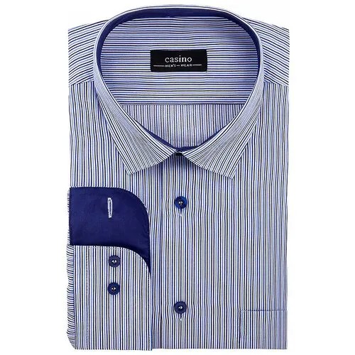 Рубашка Casino, повседневный стиль, полуприлегающий силуэт, длинный рукав, манжеты, размер 174-184/39, голубой