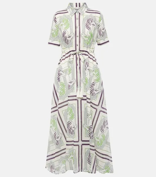 Платье-Рубашка из хлопка с принтом Tory Burch, белый