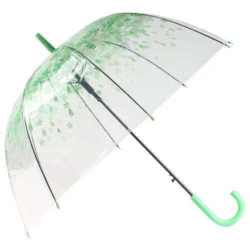 Зонт Цветы малый зеленые Эврика, зонт-трость прозрачный, женский, унисекс, 8 спиц, диаметр купола 84 см