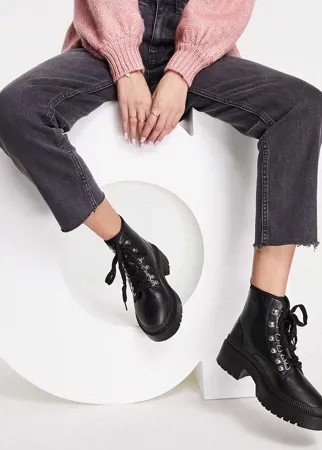 Черные походные ботинки на шнуровке и толстой подошве Qupid-Черный цвет