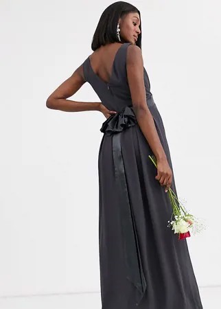 Серое платье макси с атласным бантом на спине TFNC Maternity-Серый