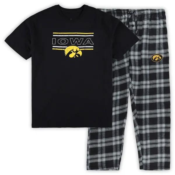 Мужская футболка в клетку и брюки Concepts Sport Black Iowa Hawkeyes Big & Tall, комплект для сна