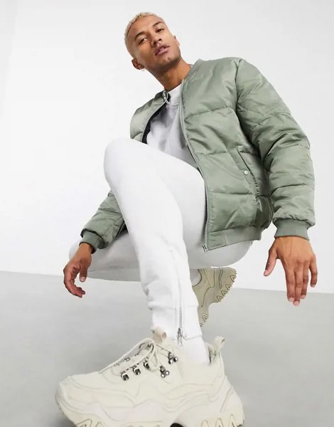 Дутый зеленый бомбер ASOS DESIGN
