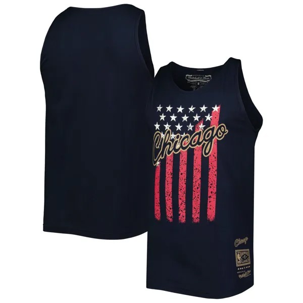 Мужская темно-синяя майка Mitchell & Ness Chicago Bulls Hardwood Classics Americana со звездами и полосками