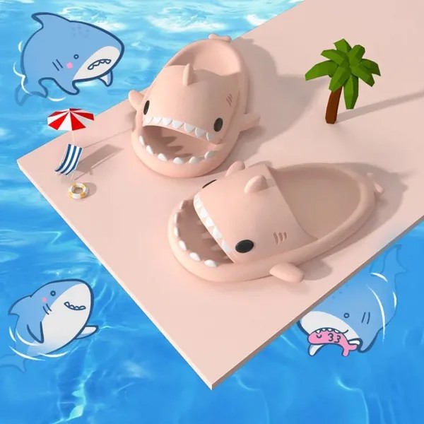 Новые летние тапочки Прекрасная акула Форма Слайды Открытые туфли Шлепанцы Пары Мультфильм