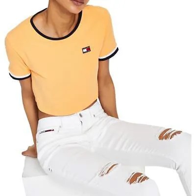 Tommy Jeans Женская укороченная повседневная футболка с оранжевым флагом Top S BHFO 1387